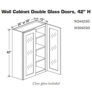 Wall Cabinet Double Glass Doors, 42 in. H